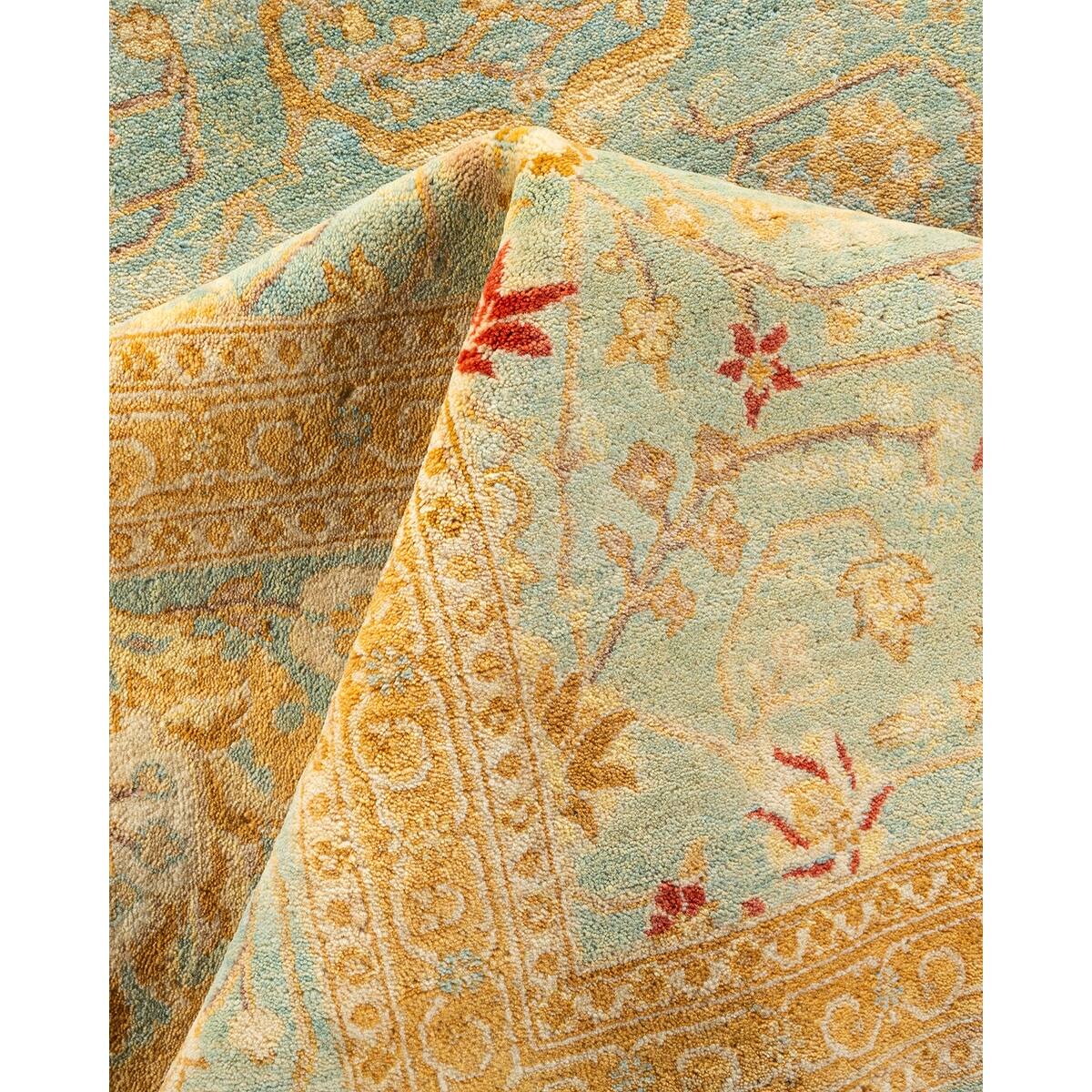 Overton Hand Knotted Wool Vintage Inspired Traditional Mogul Light Blue
